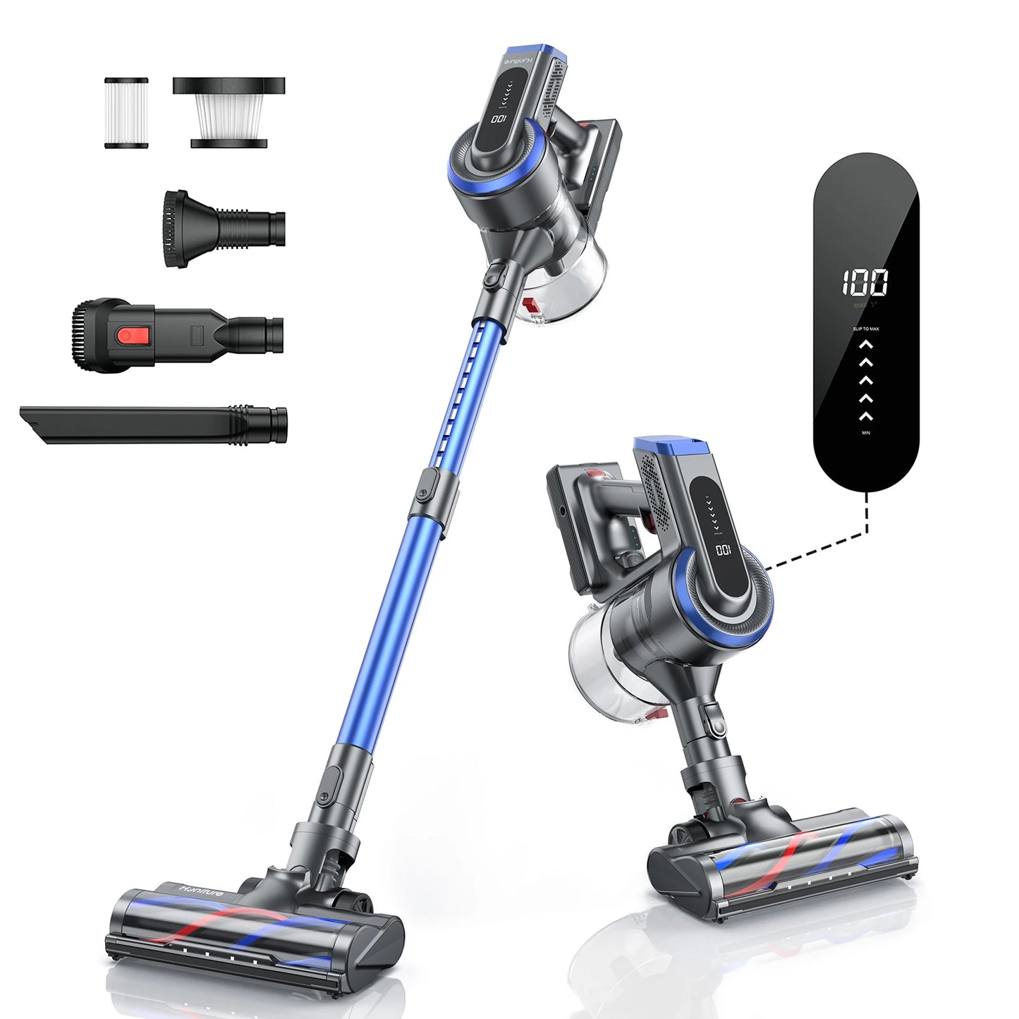 Stofzuiger - Draadloze Stofzuiger - Aanpasbare Zuigkracht - Zonder Zak - LED Scherm - Handheld Verwijderbare - 450W - Smart LCD Touchscreen - Blauw