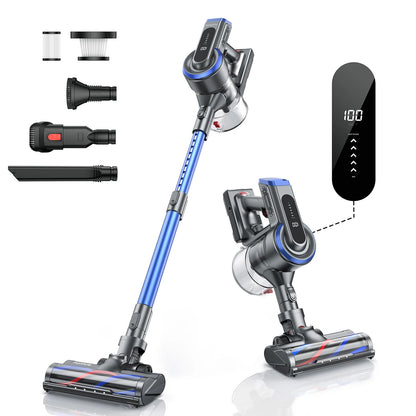 Stofzuiger - Draadloze Stofzuiger - Aanpasbare Zuigkracht - Zonder Zak - LED Scherm - Handheld Verwijderbare - 450W - Smart LCD Touchscreen - Blauw