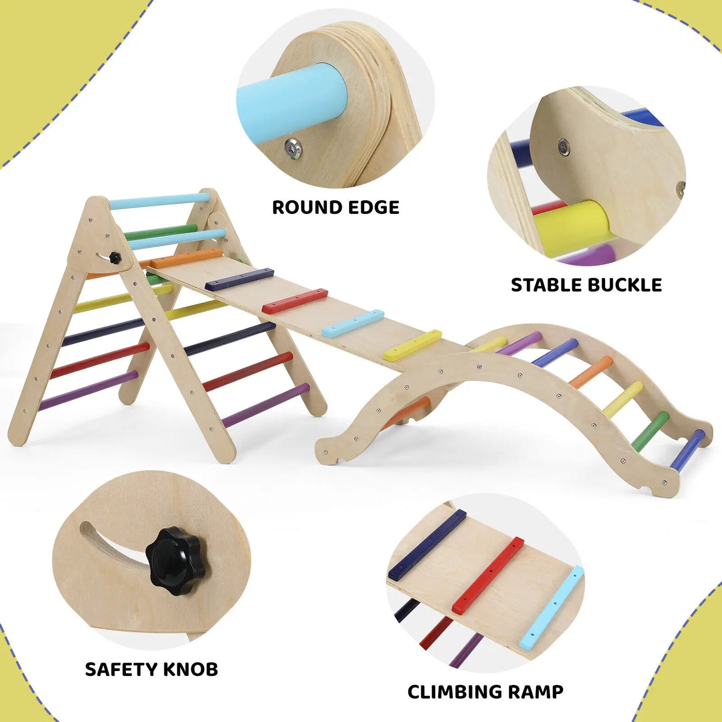 Houten Klimdriehoek met Glijbaan – Opvouwbaar Klimrek voor Peuters en Baby’s – Montessori Babygym en Klimspeelgoed – Educatief & Veilig Binnen Speeltoestel – Stevig en Duurzaam Hout - QUORE