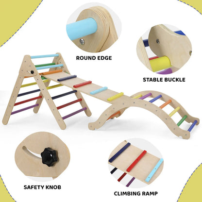 Houten Klimdriehoek met Glijbaan – Opvouwbaar Klimrek voor Peuters en Baby’s – Montessori Babygym en Klimspeelgoed – Educatief & Veilig Binnen Speeltoestel – Stevig en Duurzaam Hout - QUORE