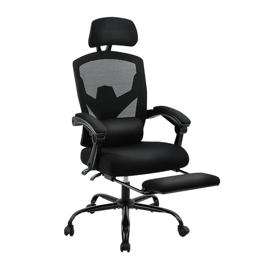 Ergonomische Bureaustoel - Stoelen - Gaming Stoel - Wipfunctie - Draaistoel - Verstelbare Hoofdsteun - Lendensteun - 125kg Draagkracht - Zwart