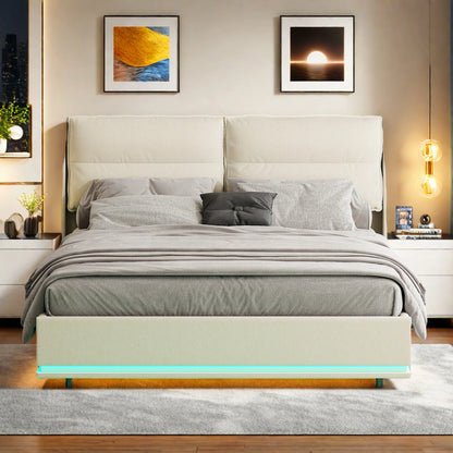 Rosahqnda Upholstery bed Double Bed bed Soft Back Headboard Youth bed Hydraulic bed with wood racks Without Mattress - QUORE