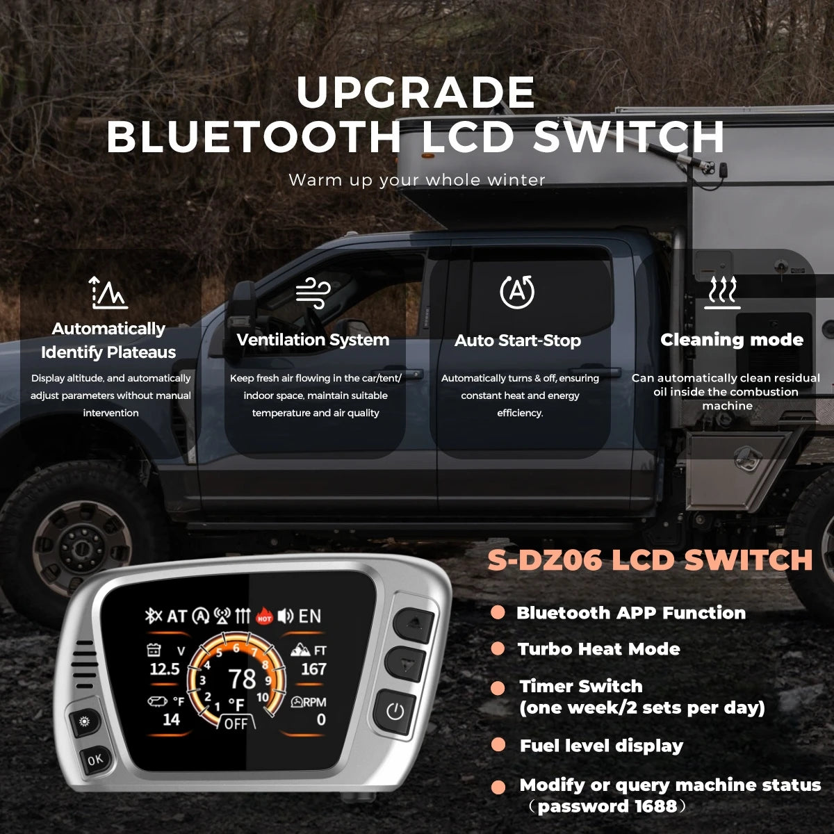 Diesel Luchtverwarmer – Parkeer Verwarming – Camper Heater – Caravan Verwarmer – Auto Verwarming – 8 kW Vermogen – LCD & Bluetooth App Bediening - QUORE
