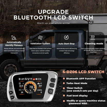 Diesel Luchtverwarmer – Parkeer Verwarming – Camper Heater – Caravan Verwarmer – Auto Verwarming – 8 kW Vermogen – LCD & Bluetooth App Bediening - QUORE