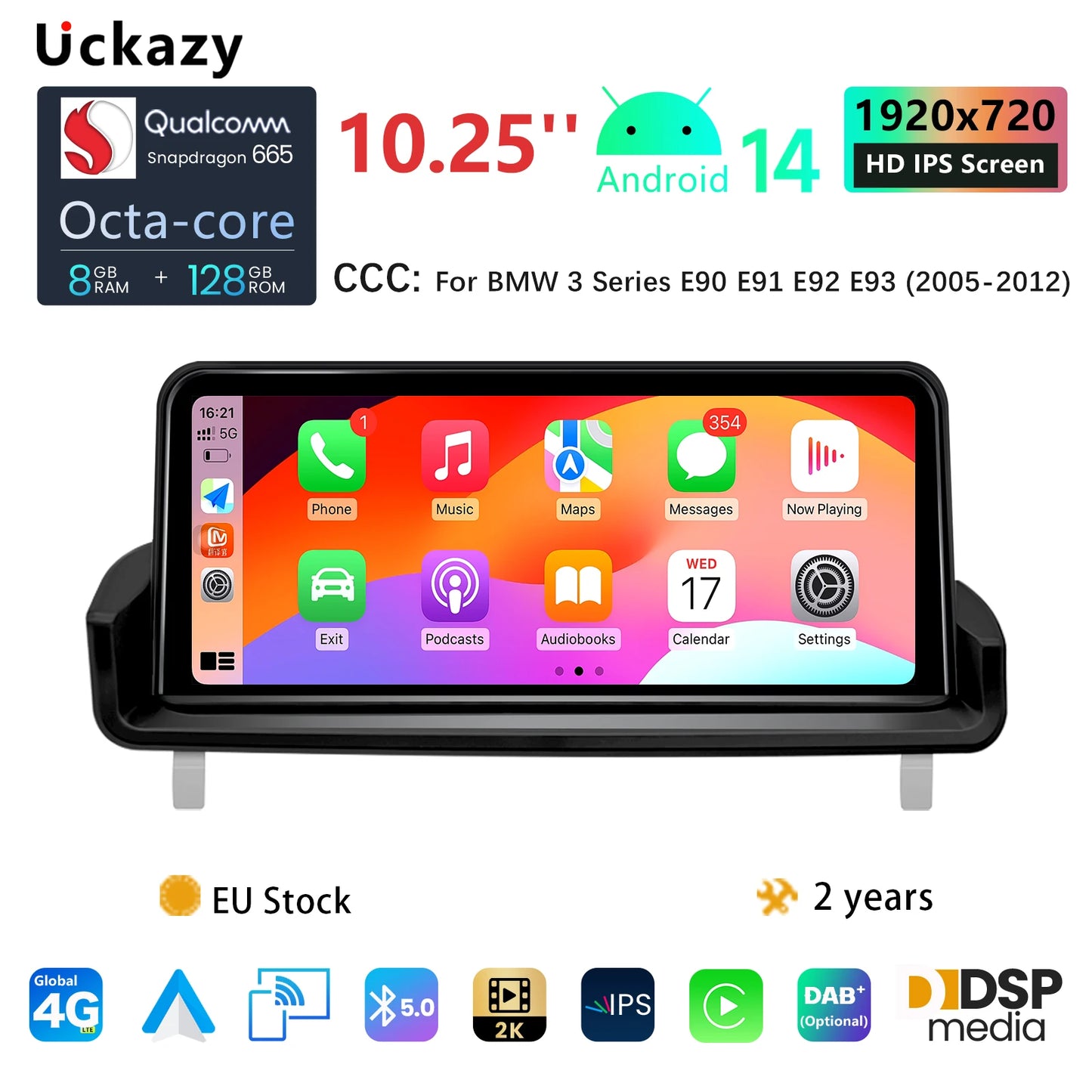 Multimedia Head Unit – Autoscherm – Car Audio – Navigatiesysteem – Autostereo – 10,25 Inch IPS Touchscreen – Android 14 met Draadloze CarPlay