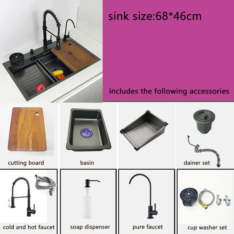 RVS Aanrechtspoelbak – Spoelbak – Keukenspoelbak – Inbouwspoelbak – Wasbak – 68x46 cm – Anti-Kras Nano Coating – Links Geplaatste Afvoer