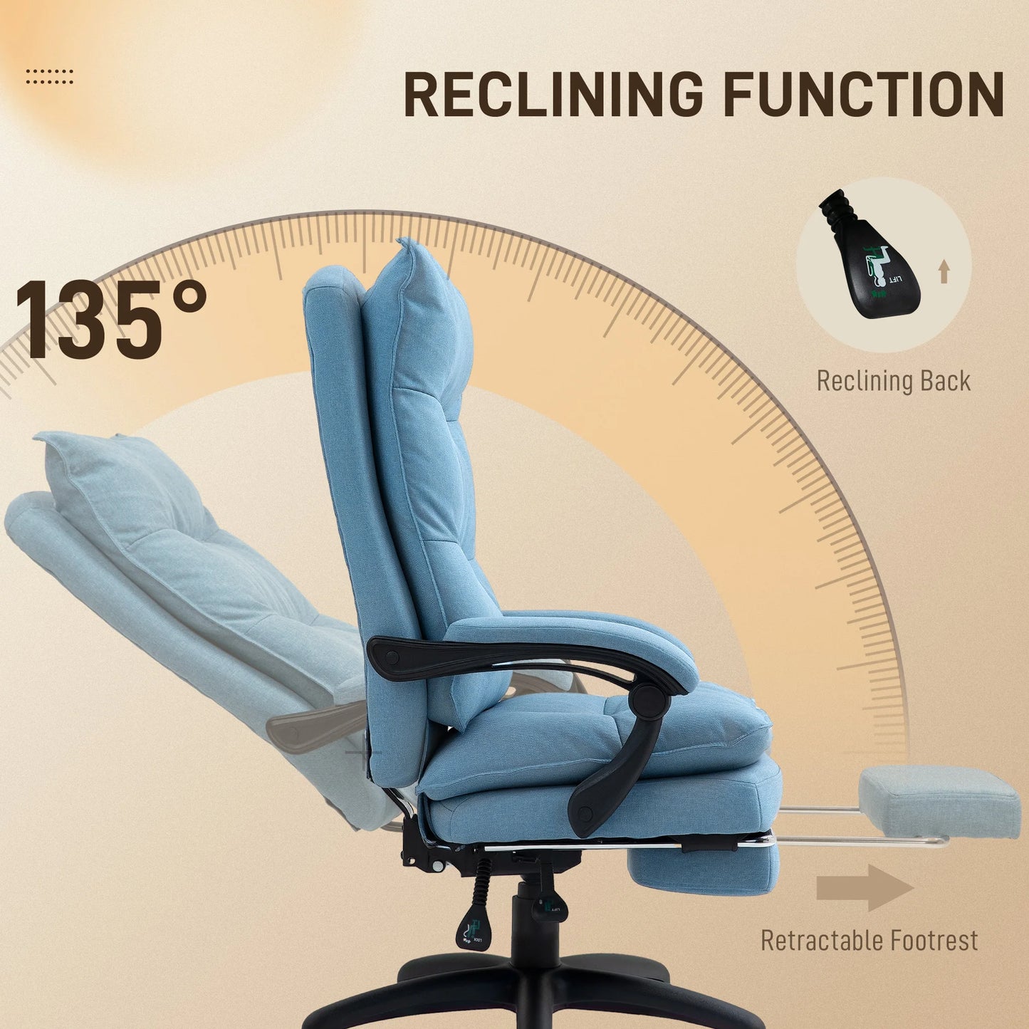 Bureaustoel – Kantoorstoel – Gamestoel – Draaistoel – Ergonomische Stoel – 6 Vibrerende Massagepunten – Verstelbare Rugleuning Tot 135° - Blauw