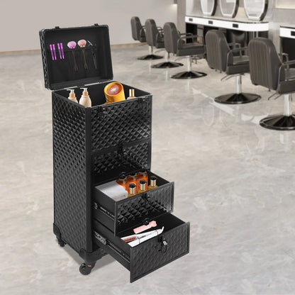 Salon Trolley – Make-up Trolley – Beauty Trolley – Opbergwagen – Kist Met Lades – Zilver – Duurzaam Aluminium – 3 Lades Met Slot