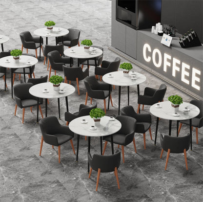 Ronde Eettafel – Eettafel Rond – Keuken Tafel – Bistrotafel – Restauranttafel – Grijs Marmeren Blad – Diameter 80 cm – Stabiel Metalen Onderstel