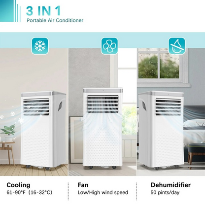 Mobiele Airco - Draagbare Airconditioning - Mini-Airconditioning - Verdampings Luchtbevochtiger - met Afstandsbediening - 7000BTU - voor Koeling - Ventileren - Ontvochtiger - 3.5A - 65dB - 310m³/h - 220-240 V/50HZ  - 70 x 35 x 34.8 cm - Wit