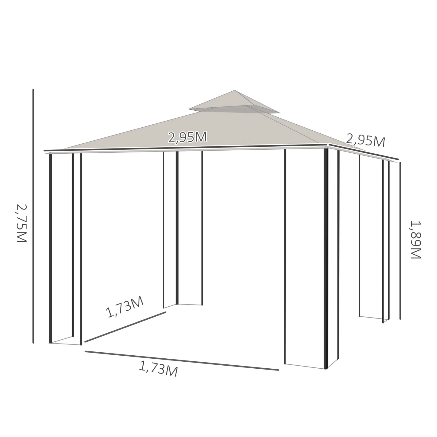 Tuinpaviljoen – Tuinhuisje – Tuinkamer – Overkapping – Buitenverblijf – 3x3 Meter – Metalen Frame – Insectengaas - QUORE