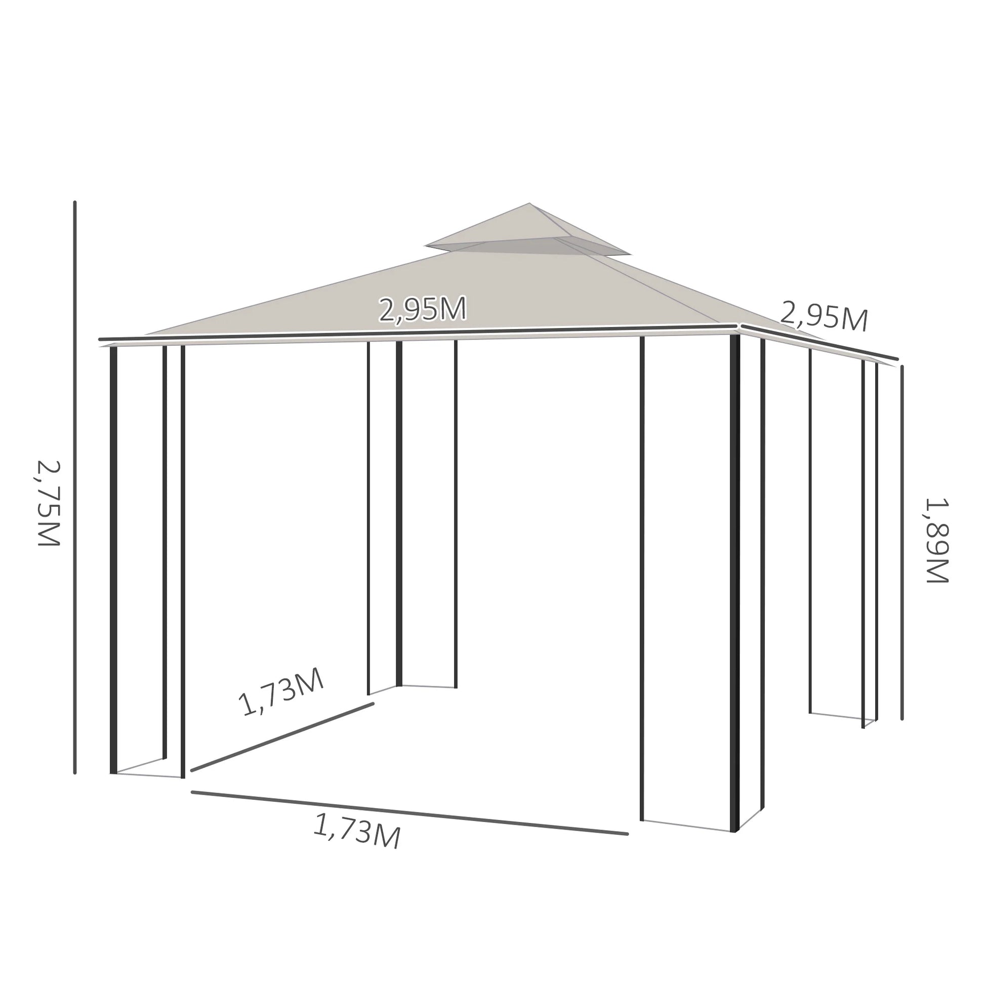 Tuinpaviljoen – Tuinhuisje – Tuinkamer – Overkapping – Buitenverblijf – 3x3 Meter – Metalen Frame – Insectengaas - QUORE