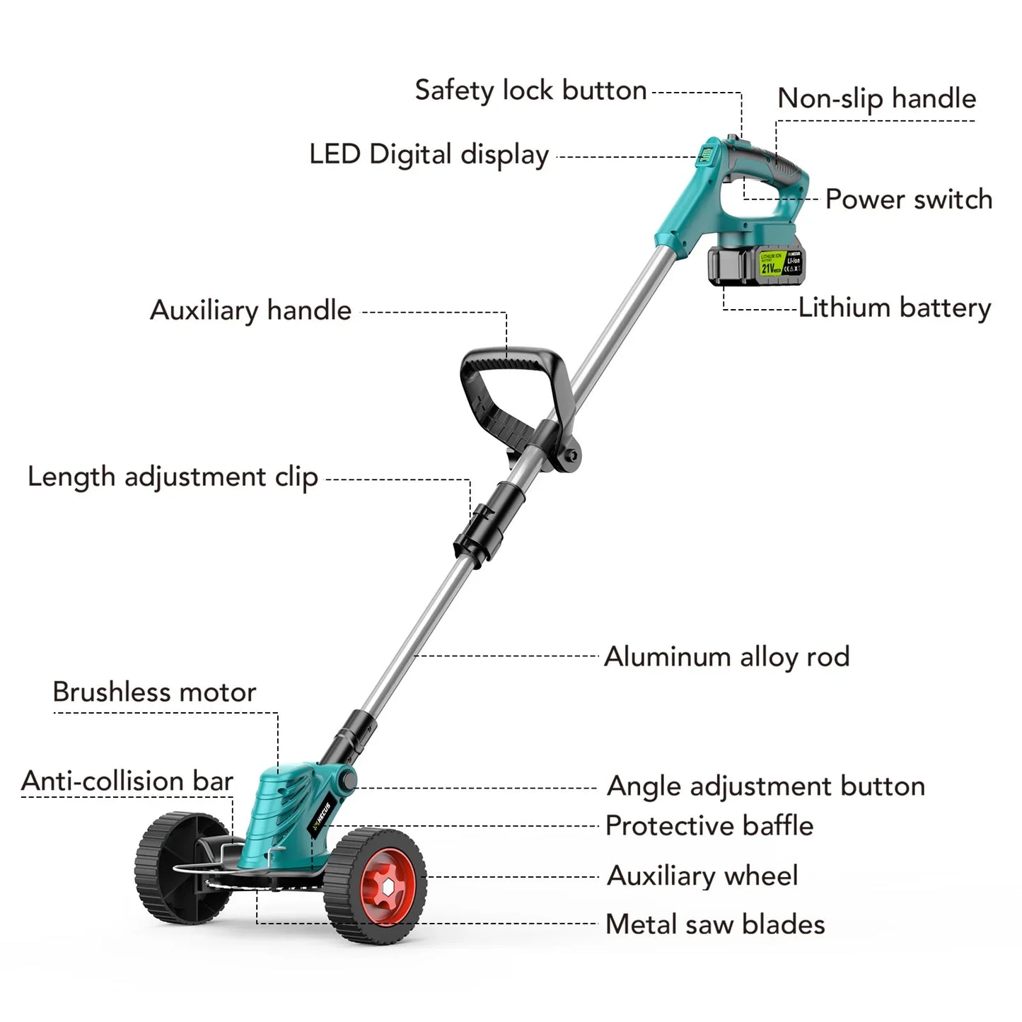 Grasmaaier - Grastrimmer - Tuingereedschap - Handcultivator - Elektrische - 9 Inch - Inklapbare - Draadloze - Brushless - Tuinsnijder met Verstelbare Lengte – Geschikt voor 18V Accu – Inclusief 2 Accu - 3 -in-1 Kantenmaaier
