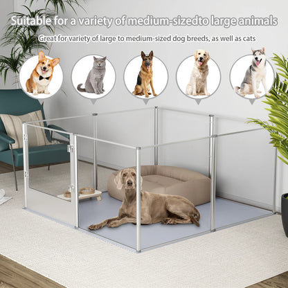 Acryl Hondenren - Hondenkennel - Hondenbox - Duidelijke Acryl Hondenhok - Whelpbox - Speelhek - 132x132x80,5cm - Transparant Dierenhek - voor Kleine en Middelgrote - Honden en Konijnen
