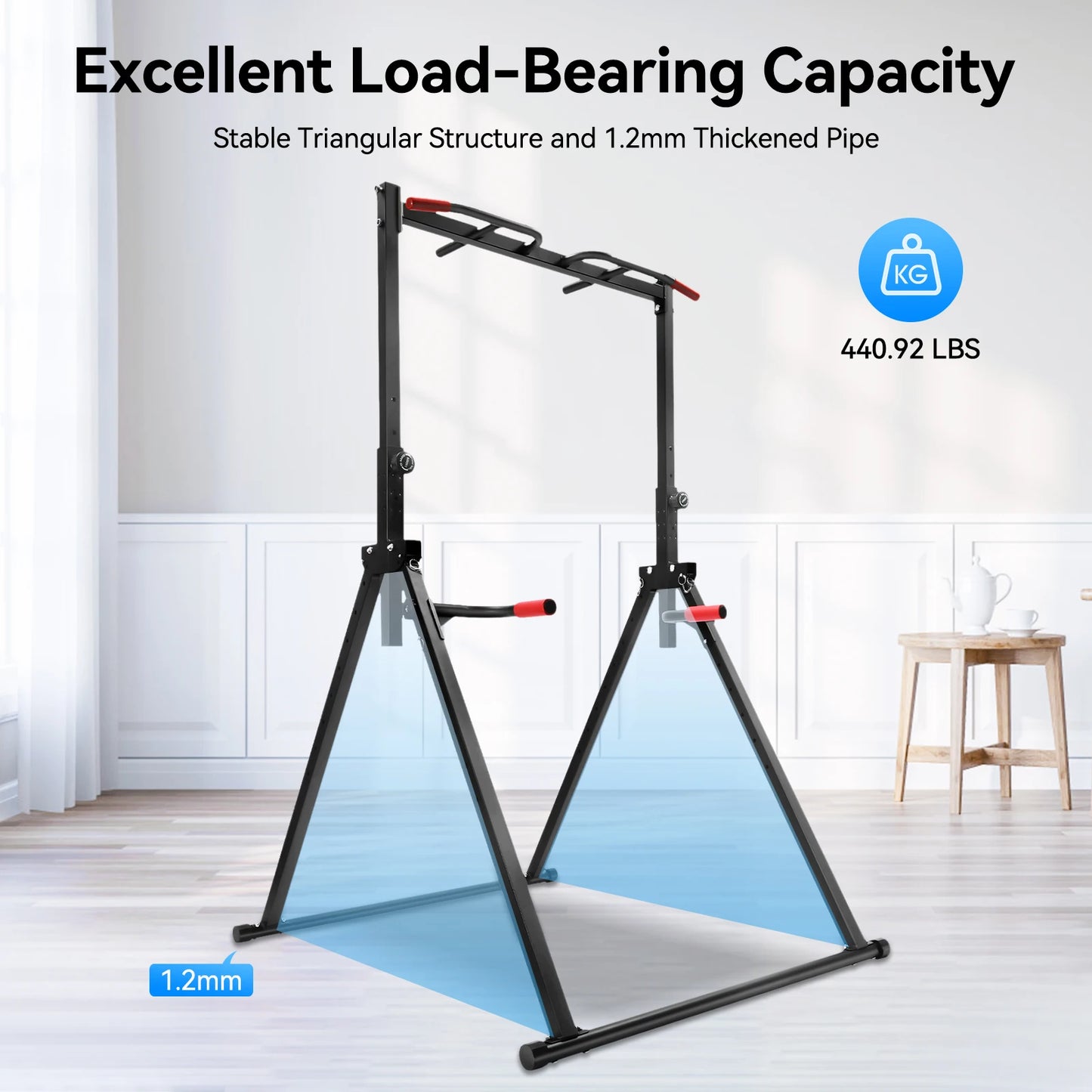 Pull-Up Bar – Optrekstang – Power Tower – Trainingsrek – Fitnessstation – Zwart – Verstelbare Hoogte 175-230 cm – Robuust Carbonstaal Met Antislip Handgrepen