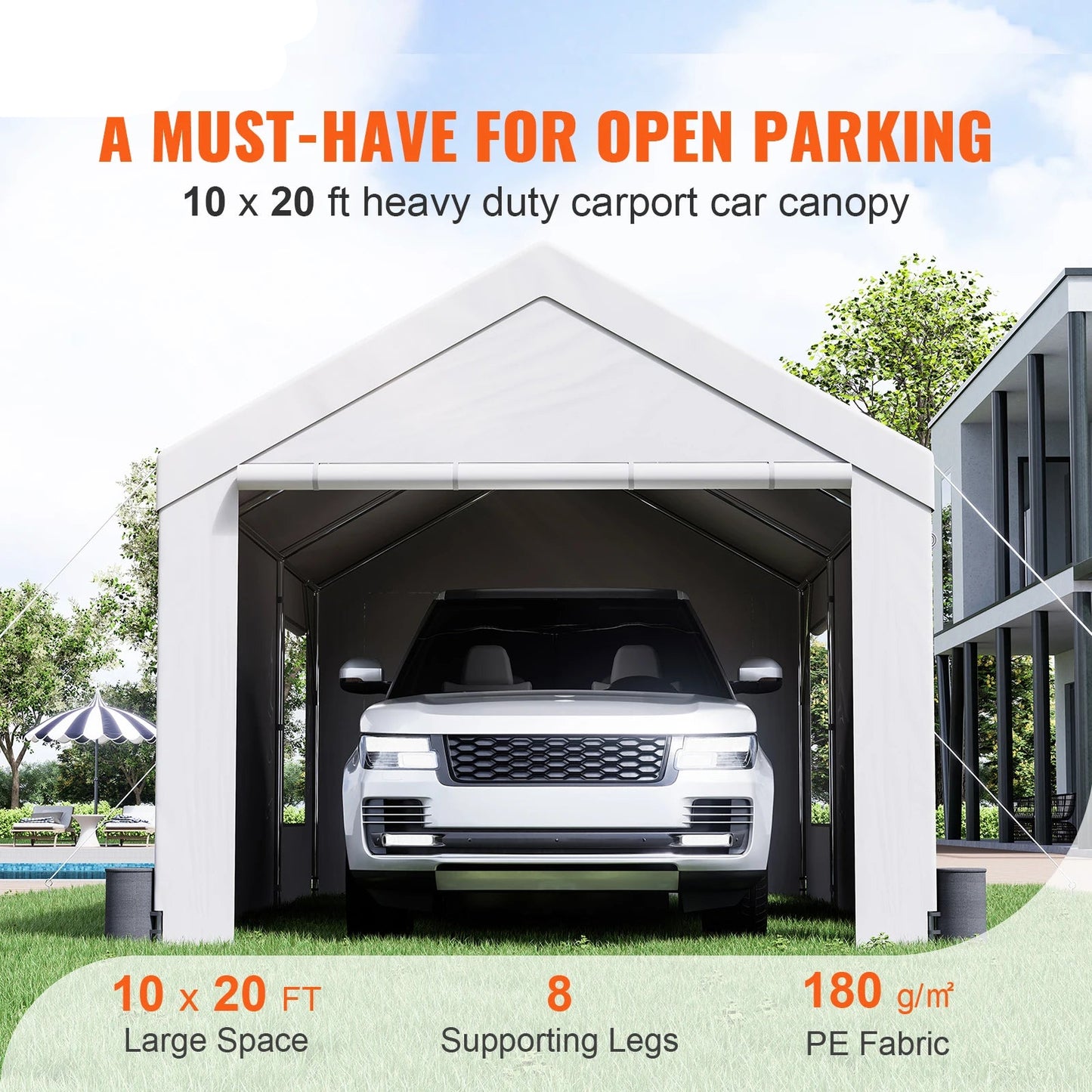 Garagetent - Partytent - Carport Tent - Tent - Vervangende Overkapping - Pickup Truck Tent - Waterdicht & UV Beschermd - 10x20FT - Tuin - Buiten Carport - Wit