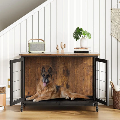 Hondenbench – Hondenkooi – Hondenhok – Hondenmand – Hondenkooi Metalen Bench – Dubbele Deuren – Verwijderbare Bodemtray – Wieltjes Met Rem – Staal – Voor Kleine en Middelgrote Honden