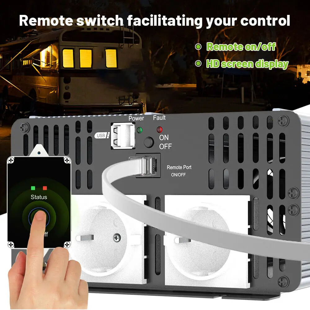 Omvormer – Spanningsomvormer – Inverter – Stroomomvormer – Converter – 4000W Continu Vermogen – Zuivere Sinusgolf Met Dual USB & Afstandsbediening - QUORE
