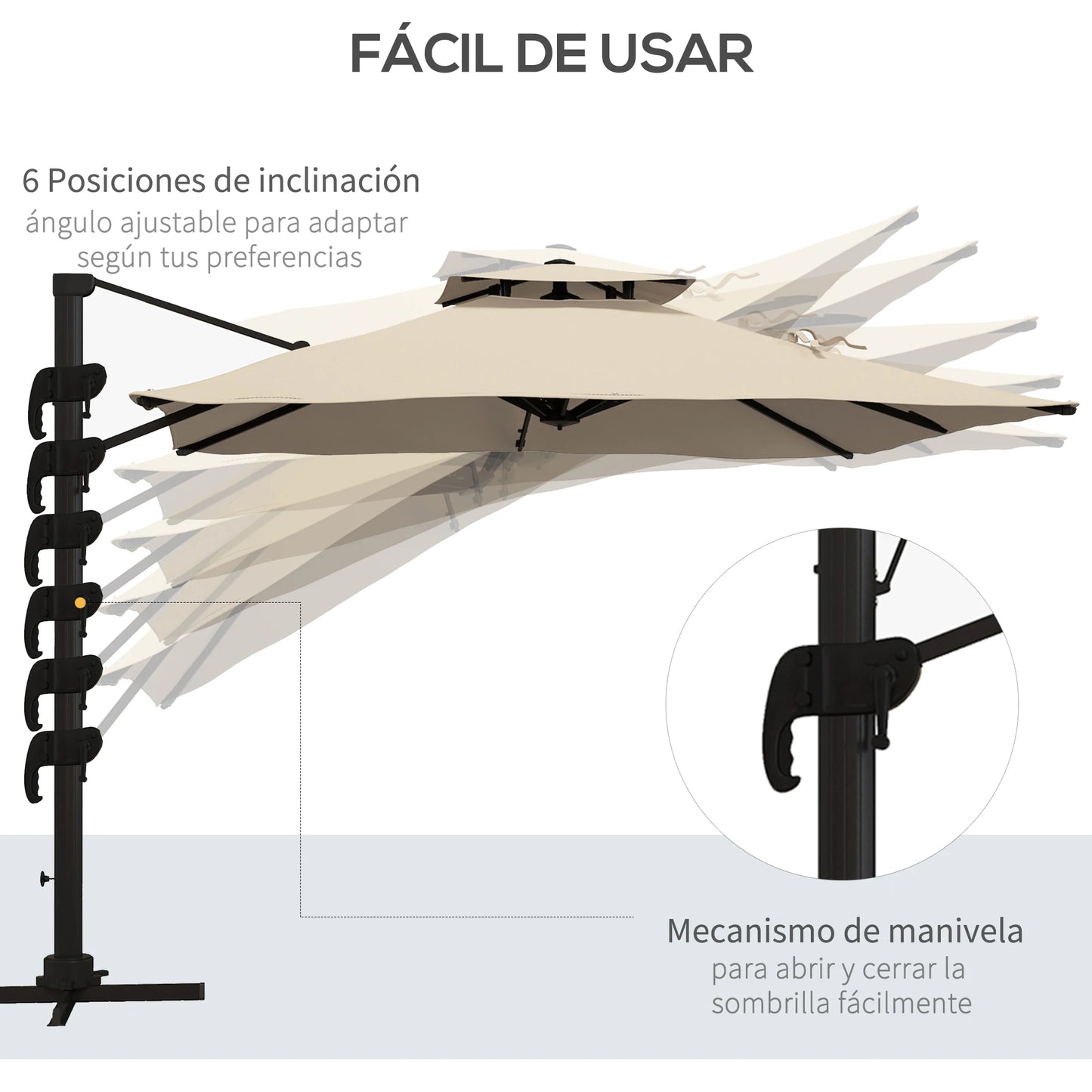 Tuinparasol – Zonwering – Buitenscherm – Parasol – Schaduwdoek – 300x300 cm – 360° Draaibaar – Aluminium Frame - Khaki