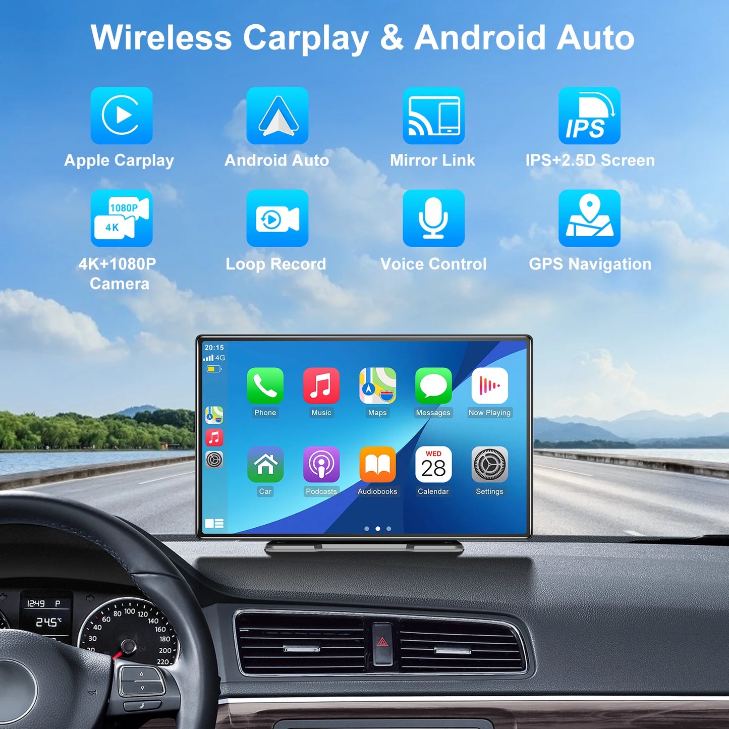 Navigatiesysteem Auto - Dashcam voor auto - GPS Navigatie - Draadloze - 2.5K DVR - Bluetooth Audio - ADAS Systeem - 9" - Achteruitrijcamera - Spraakbesturing