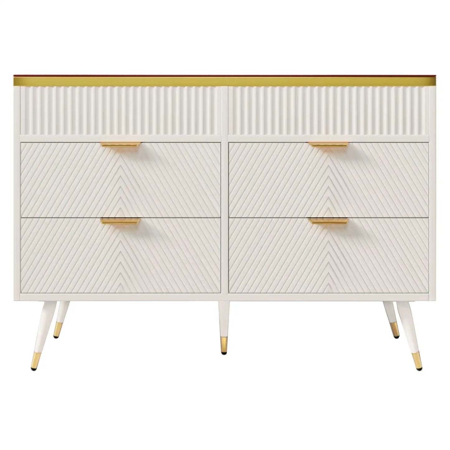 Kast Met 6 Laden – Opbergkast – Ladenkast – Meubelstuk – Modern Design – Amberkleurig Glasfront – Anti-Kantelmechanisme