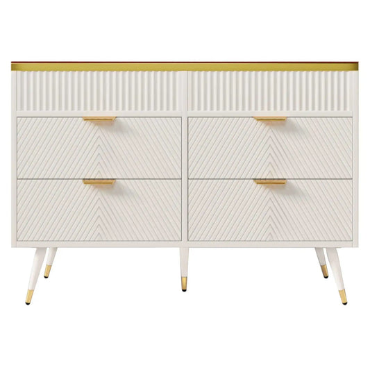 Kast Met 6 Laden – Opbergkast – Ladenkast – Meubelstuk – Modern Design – Amberkleurig Glasfront – Anti-Kantelmechanisme