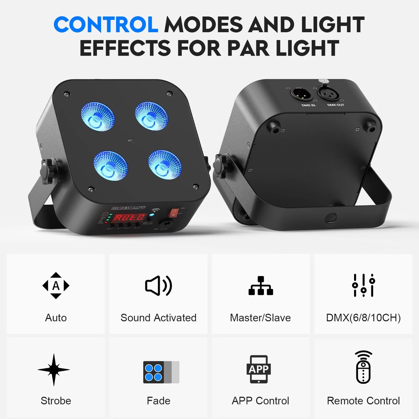 Mini LED PAR Lampen Set – Draadloze LED Stage Verlichting – Oplaadbare DJ Lampen – RGBWA UV Licht – 8 Stuks Met Flightcase – 10 Uur Batterijduur – Compact En Robuust Design