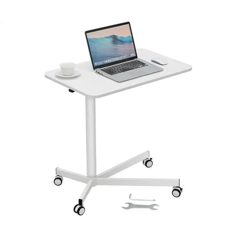 Office Desk - Adult Desk - Computer Desk - Computer Desk - Computer Table - Laptop Table - Gaming Desk - Gas Spring - Height Adjustable - Sit-Stand Desk - with Wheels - Portable - Rolling Laptop Table - 29.1x18.9 in - White