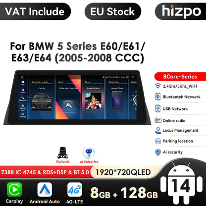2din Android Car Radio Multimedia Video Player for BMW 5Series E60 E61 E63 E64 3Series E90 E91 E92 E93 Stereo GPS Carplay 4G RDS