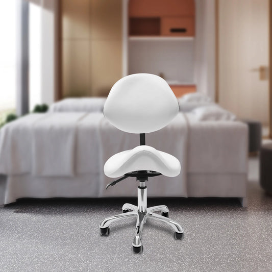 Zadelkruk - Zadelkruk op wielen - Zadelkruk met rugleuning - Zadelkruk Ergonomisch - Zwaar gebruik - In hoogte verstelbaar - Wit - QUORE