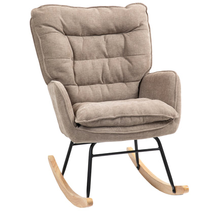 Schommelstoel – Relaxstoel – Fauteuil – Voedingsstoel – Leesstoel – Chenille Bekleding – Stevig Beukenhouten Onderstel - Chocolade