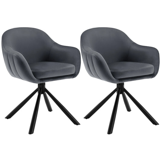 Stoel - Eetkamerstoelen - Eetkamerstoelen set van 2 – Eetkamerstoelen met armleuning - Gestoffeerde - Ergonomische Stoelen - 360° draaime - Woonkamer - Donkergrijs Fluweel