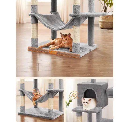 Krabpaal - Krabton - Krabmeubel - Kattentunnel - Kattenspeelgoed - 199cm - Inclusief Grote Ligplaats en Afneembare Hoezen – Lichtgrijs - QUORE