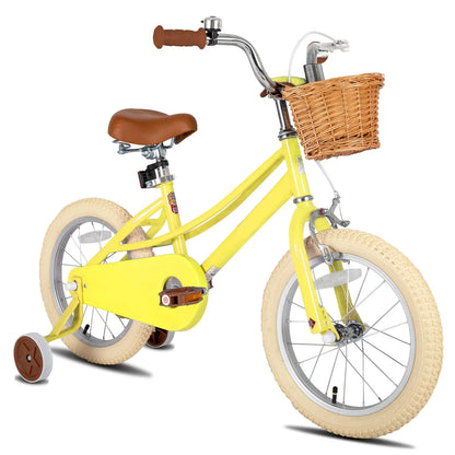 Kinderfiets - Loopfiets - Kleuterfiets - Meisjesfiets - met Trainingswiel - Mandje - Kickstand - Bel - Stalen Frame - Retro Stijl - Fiets voor 2-12 Jaar - Geel - 12inch