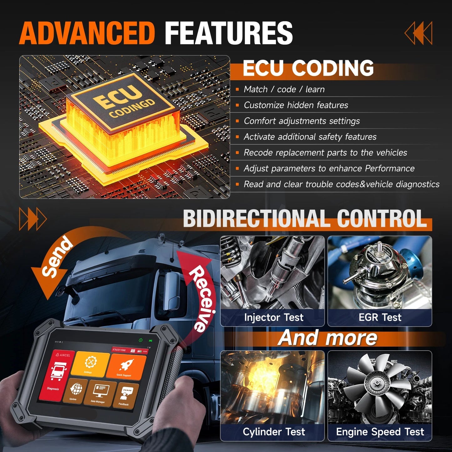 Professionele Diagnosetool – Truck Scanner – OBD2 Scanner – Diesel Diagnosetool – Zware Voertuigen – Bluetooth 5.0 – 8-Inch Touchscreen