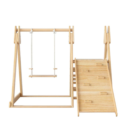 Houten Klim- En Schommelspeelset – 3-in-1 Speelset – Klimtoren – Schommel – Glijbaan – Veilig En Stevig – Geschikt Voor Kinderen Vanaf 1 Jaar