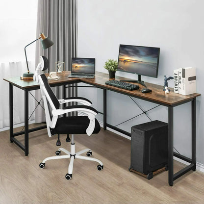 L-vormig Bureau – Hoekbureau – Computertafel – Werkplek Bureau – Gaming Desk – Retro Design – MDF Blad met Stabiel Metalen Frame – Inclusief CPU-standaard - QUORE