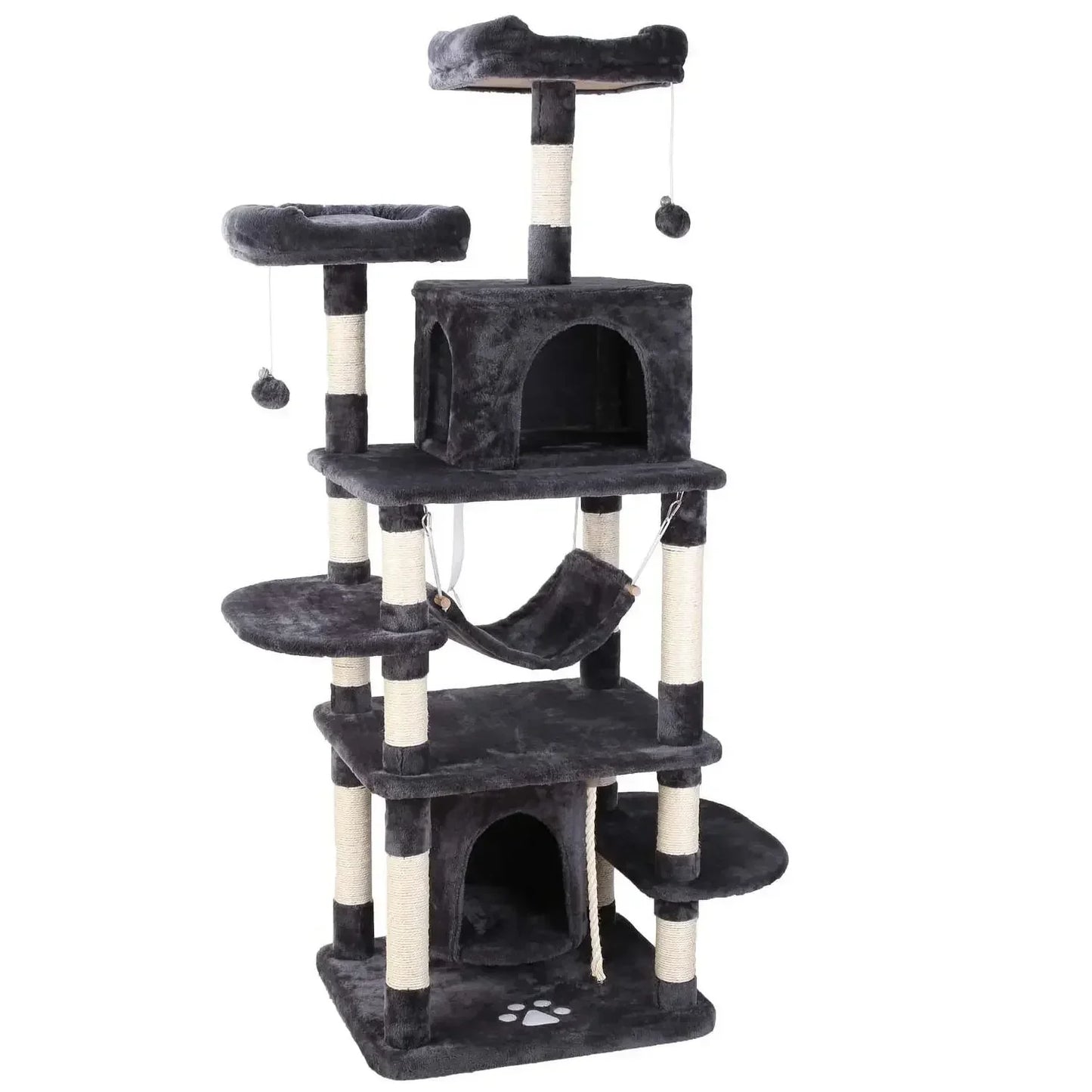 Kattenkrabpaal - 170 cm – Luxe Multi-Level Klimboom - met Krabpaal - voor Katten - Hangmat en Schuilhuisjes - Donkergrijs