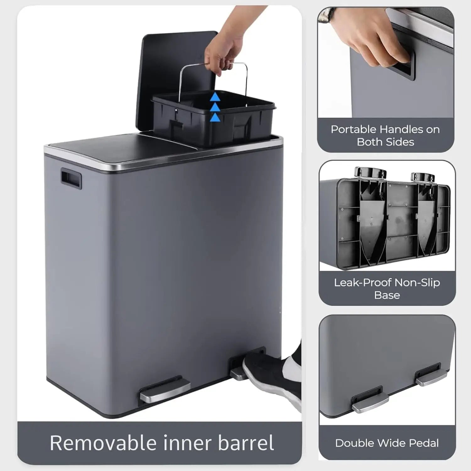 Prullenbak – Afvalbak – Vuilnisbak – Afvalcontainer – 60 Liter – Roestvrij Staal – Soft-Close Deksel - QUORE