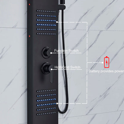Douche - Regendouche - Douchewand - Douchekolom - Douchepanelen - Mat Zwarte LED Douchezuil - Waterval & Regendouche - Massagejets - Dubbele Bediening - Zwart - QUORE
