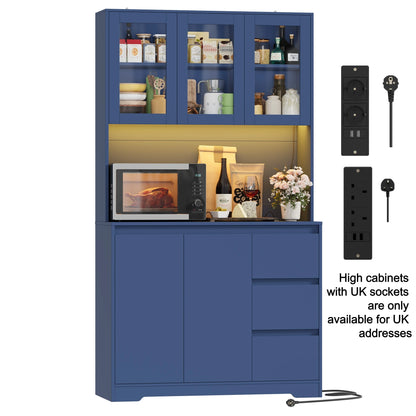 Keukenkast – Buffetkast – Keukenbuffet – Kast Met Laden – Blauw – Met LED-Verlichting – Ingebouwde Stopcontacten En USB-Poorten