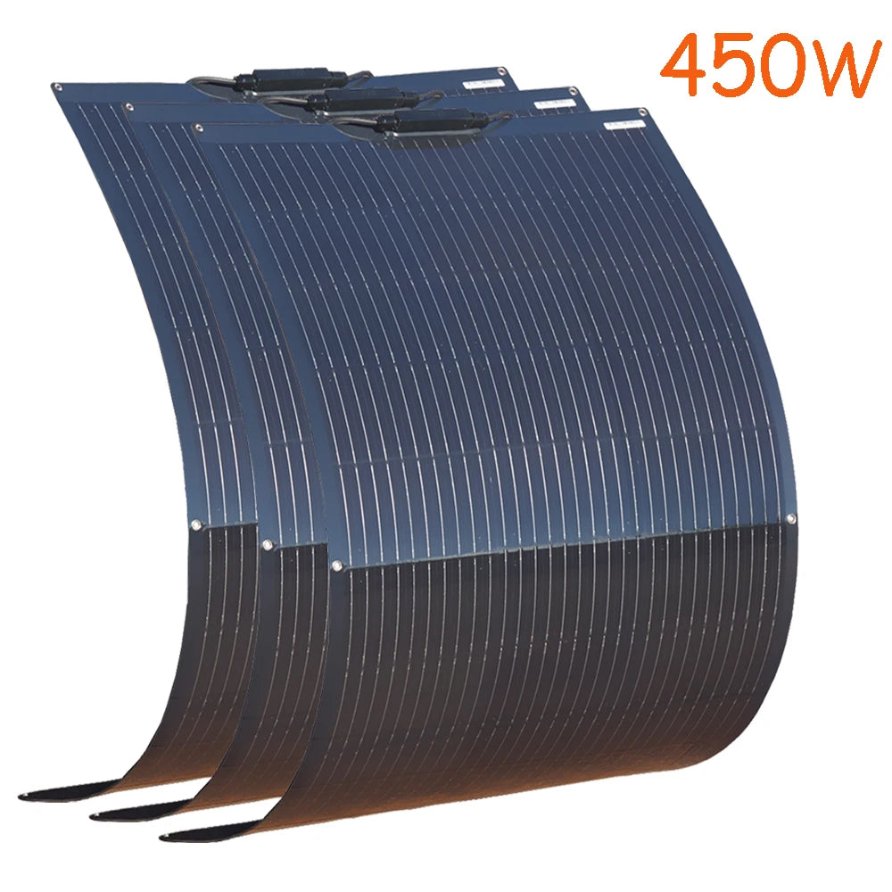 Zonnepaneel - Zonnepanelen - Monokristallijn - Flexibel - Buigzaam - Waterdicht - 450W - 3 Stuks - voor Dak - Camper - Boot - Caravan - Off-grid Systeem