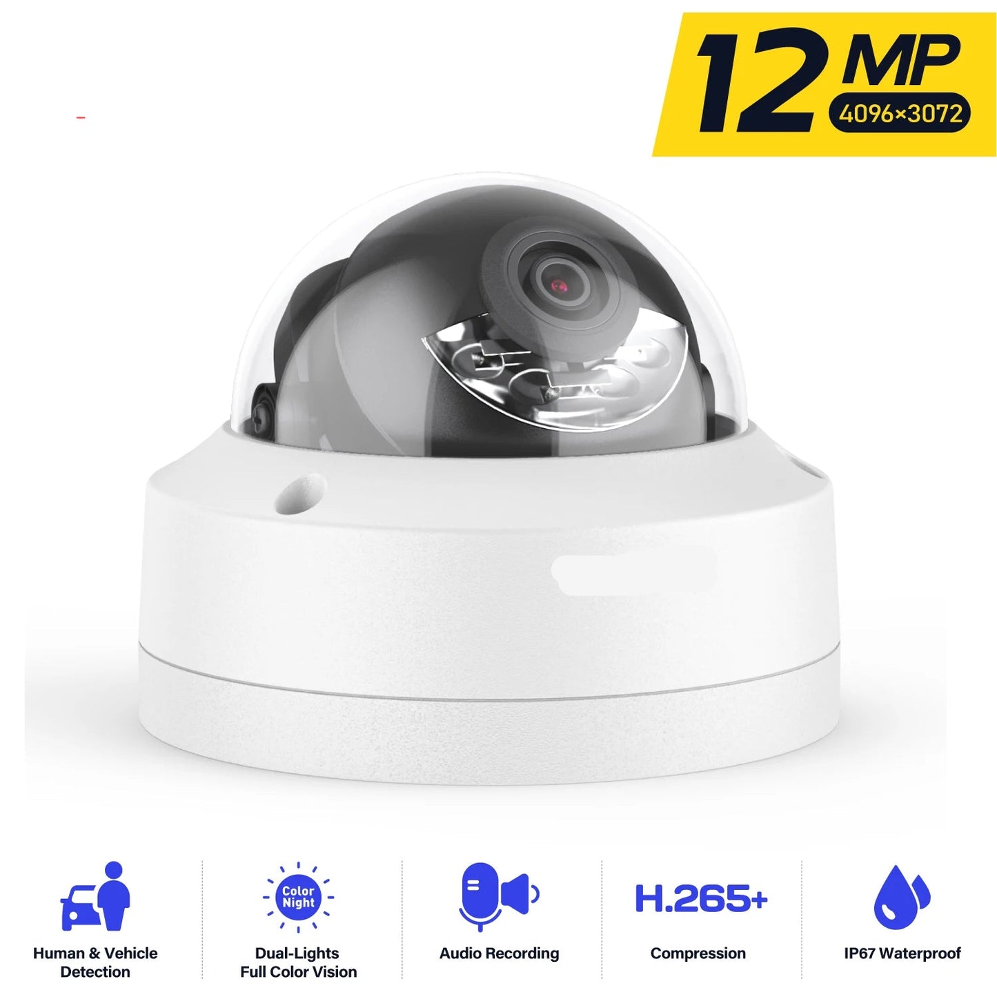 Beveiligingscamera - 12MP - Camerabewaking - Draadloos - voor Buiten - Dual Light PoE Videobewakingssysteem - Nachtzicht - Ingebouwde Microfoon - IP67 - Wit