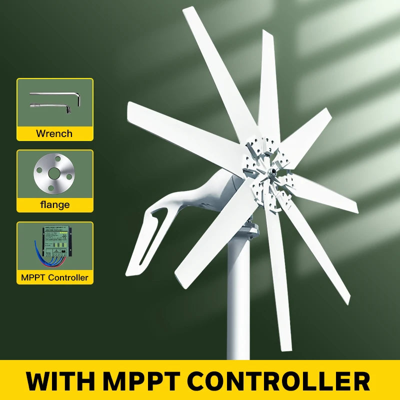 Windturbine - Windmolen - Windenergie - Windturbine Generator - 1000W - 24V - Horizontale Windmolen - met MPPT Controller - 3 Bladen - Energieopwekking - Voor Huis – Off-Grid Systeem – Sterke Windkracht