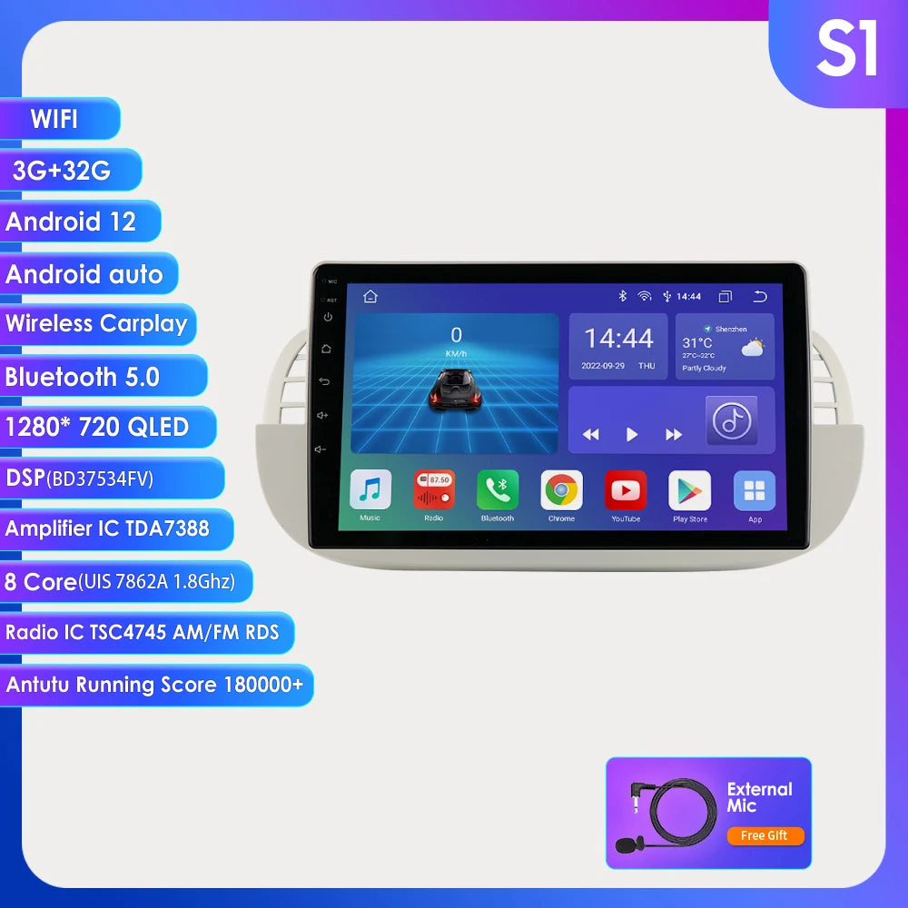 9 Inch Android Autoradio – Car Stereo – Multimedia Systeem – Double Din – Touchscreen Radio – Draadloze CarPlay & Android Auto – GPS Navigatie – 128GB Opslag