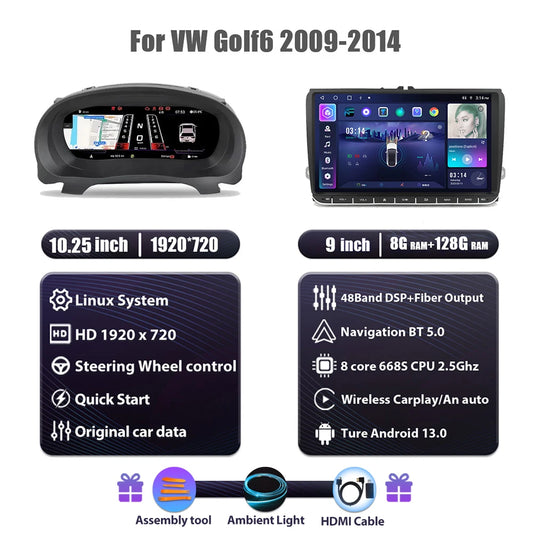Digitaal Dashboard – LCD Cluster – Auto Display – Cockpit Paneel – Instrumentenpaneel – 12,3 Inch HD IPS Scherm – Snelle Linux Software U 8G256G