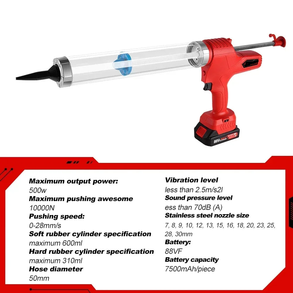 Kitpistool - Kit - Elektrische Kitspuit - Accu Kitspuit - Koker Pistool - 10000N - 6 Snelheden -  Draadloos Lijmpistool met 2 - QUORE