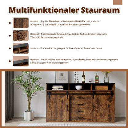 Dressoir – Dressoirkast – Sideboard – Opbergkast – Wit – 140 cm – Schuifdeuren – 4 Laden