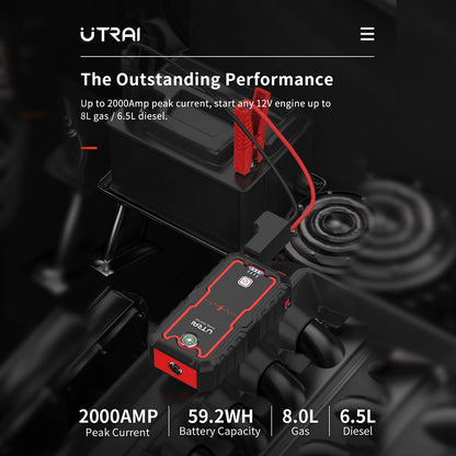 UTRAI Jump Starter Power Bank 2000A /1000A Portable Car Battery Starter For 12V Car Emergency Booster Starter Starting Device - QUORE