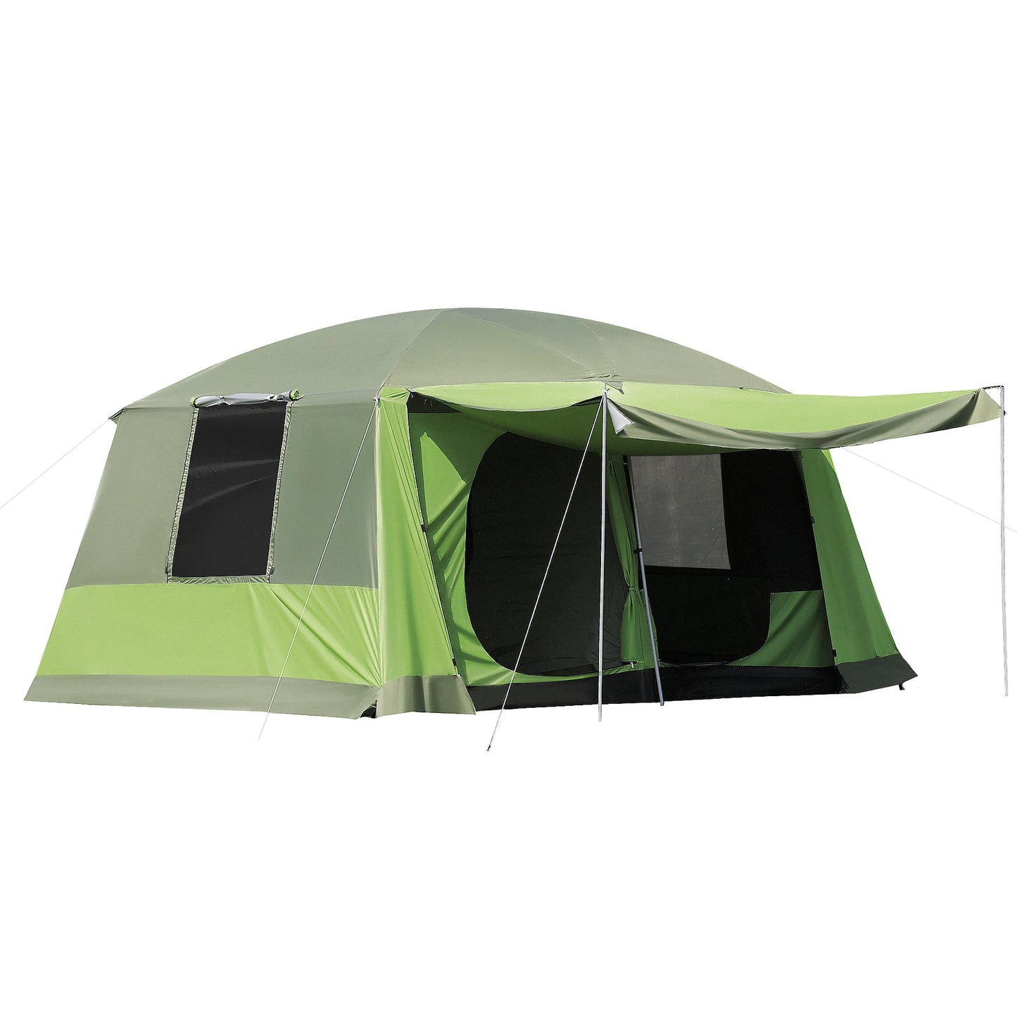 Familietent - 4 tot 8 Personen - Grote Kampeertent - Dubbele Compartimenten - UV-bescherming - Waterdicht - 405x305x225 cm - Groen - QUORE